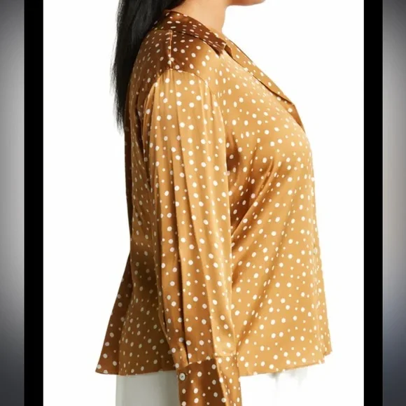 NWT Vince Tossed Dot Button-front Silk Blouse In Brown - Picture 2 of 14